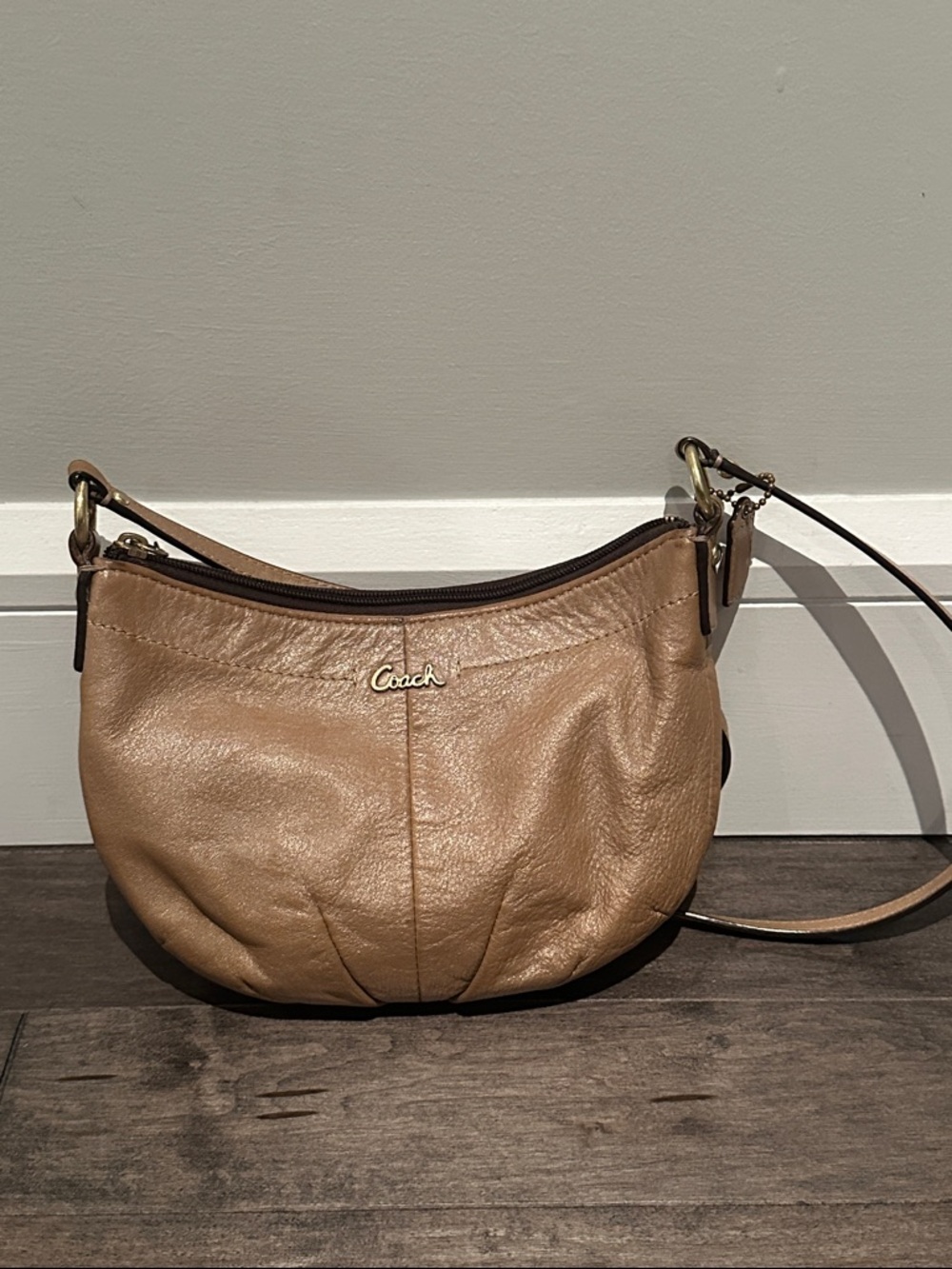 Coach Pebbled Leather Crossbody in Light Brown